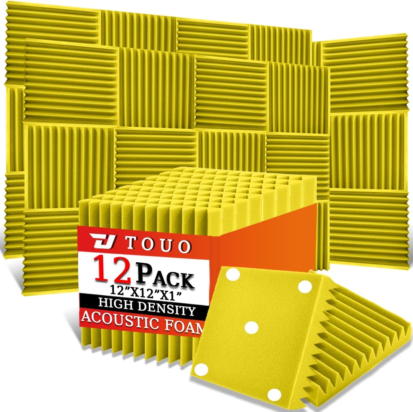 12 Pack Acoustic Panels – Sound Proof Foam Panels for Wall 12"x12"x1", Flame Retardant Wedge Acoustic Foam, High-Density Sound Absorbing Panels for Home Studio(Yellow, 1" Thick 12 Pack)