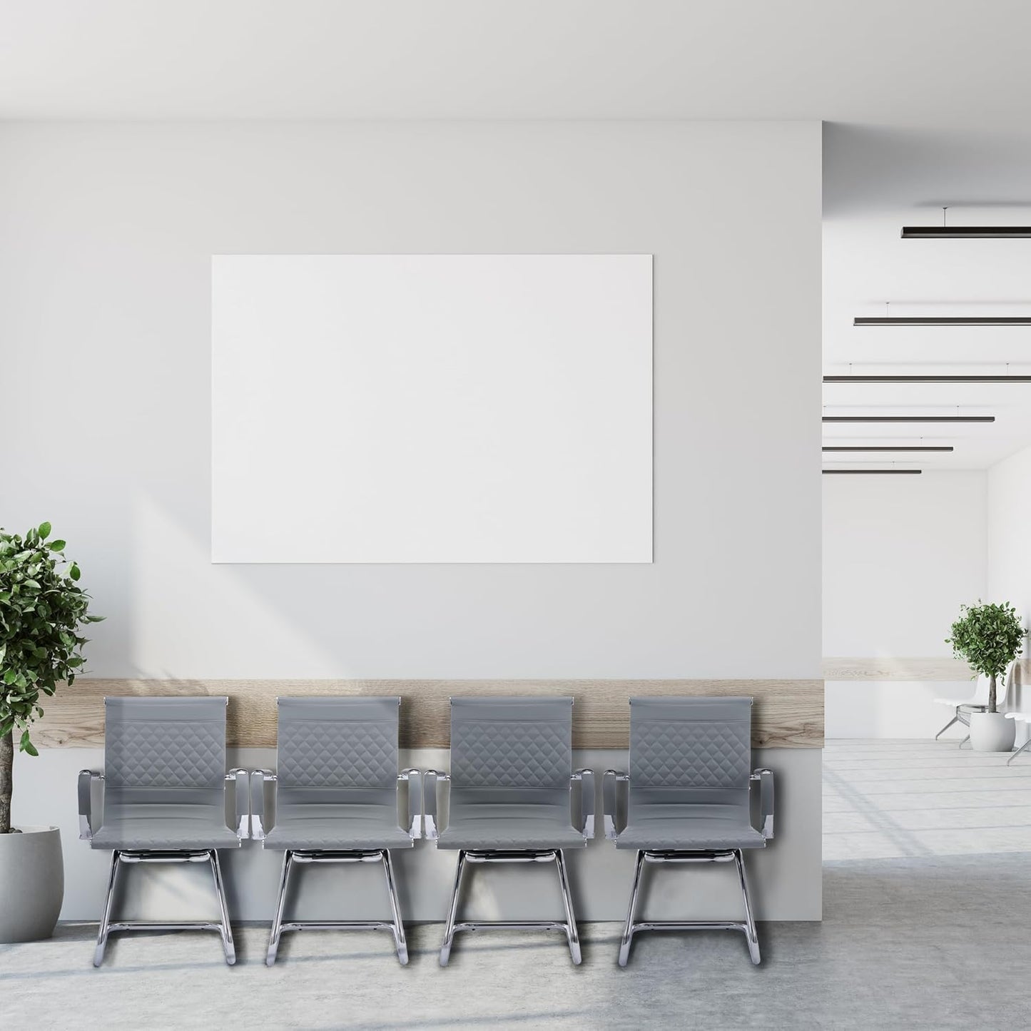 Office Guest Reception Chairs Set of 4 - Modern PU Leather Mid Back Conference Room Chairs for Waiting Room, Desk - Grey