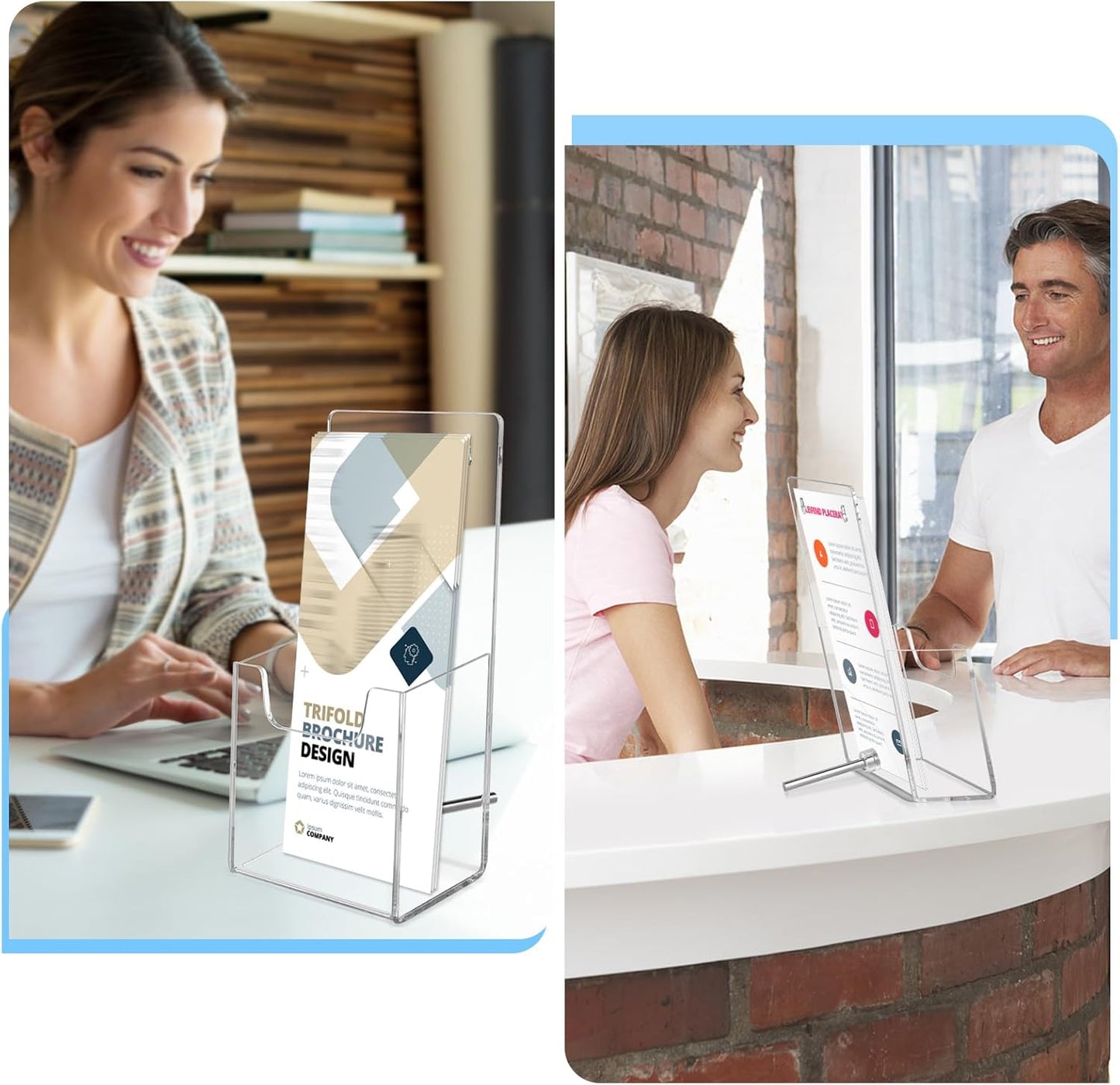 Acrylic Brochure Holder 2 Pack Clear 3 mm Thick Convertible Wall Mount & Desktop Display Stand for Flyers Menus Posters Office Retail Restaurant (2 Pack, 4.3*7.8inch)