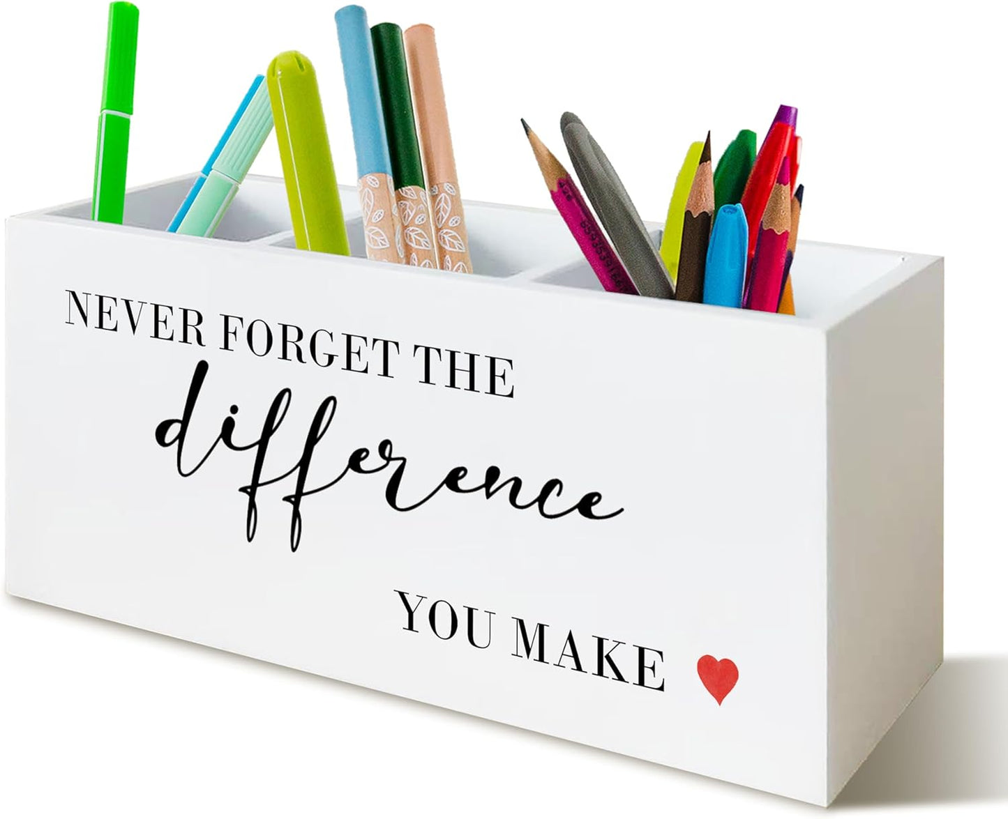 Never Forget The Difference You Make Wooden Pen Pencil Holder Organizer for Office Desk Accessories Thank You Appreciation Gifts for Coworkers Employees Retirement New Job Pen Holder for Desk