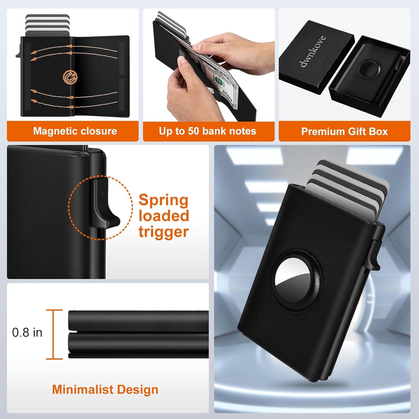 Mens Wallet Card Holder for AirTag - Top Grain Leather Smart Wallet for Men Compatible with Apple Air Tag, RFID Blocking, Slim, Minimalist, 9-14 Card Capacity | ID Window | Cash Slot