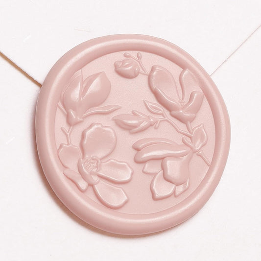 UNIQOOO Wax Seal Stickers - 3D Magnolia Wedding Invitation Envelope Botanical Seal Stickers, 50 Pcs Self- Adhesive Blush Pink Stickers, Perfect for Invitation, Christmas, Gift Wrapping, Party