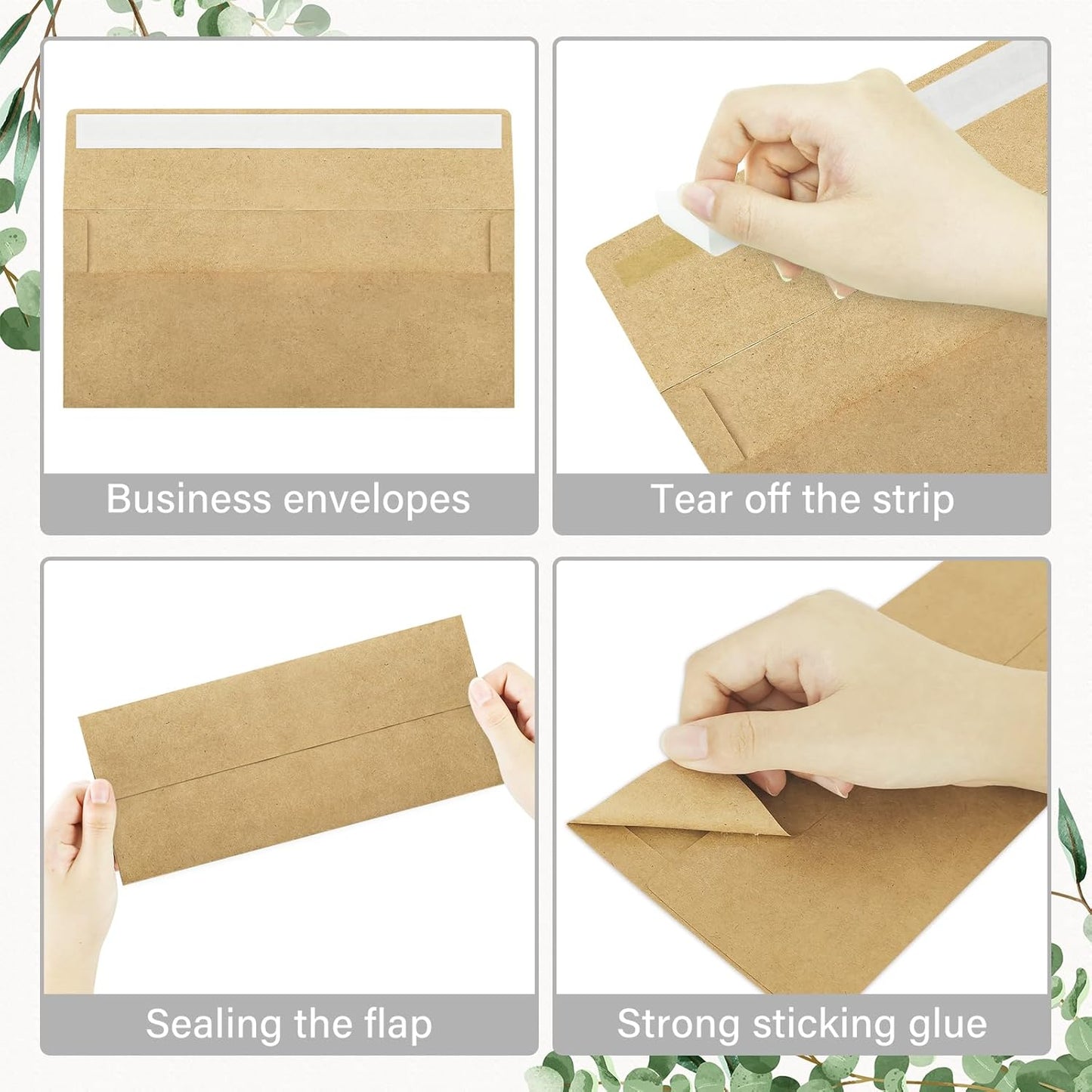 50 Pack #10 Business Envelopes, Self Seal Standard Kraft Envelopes for Secure Business & Legal Mailing, Office, Checks, Letter, Invoices, 4 1/8 x 9 1/2 Inches