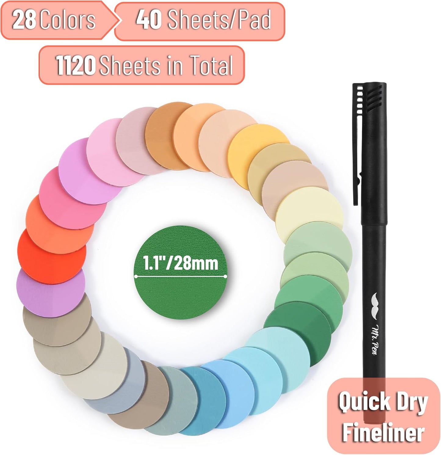 Mr. Pen- Transparent Sticky Note Set, 1120Sheets, Colorful, Round Transparent Sticky Notes Set