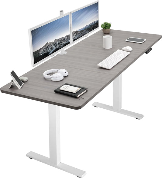 VIVO Electric 71 x 30 in Standing Desk, Memory Height Adjustment, 1B Series, Dark Gray Top White Frame, DESK-KIT-1W7G