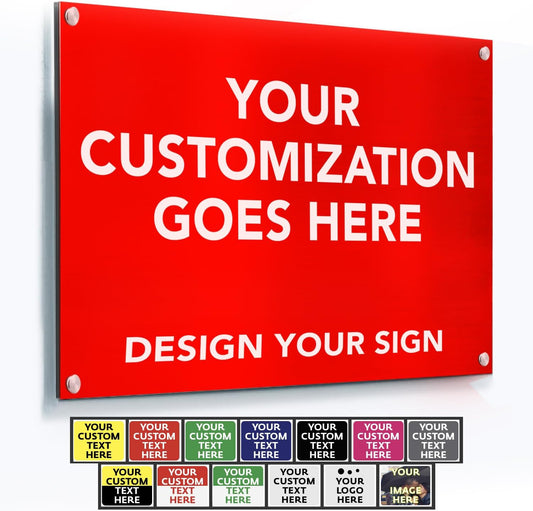 Custom Metal Signs, Personalized Aluminum Signs, White Aluminum (Red Background, 36x24 In)