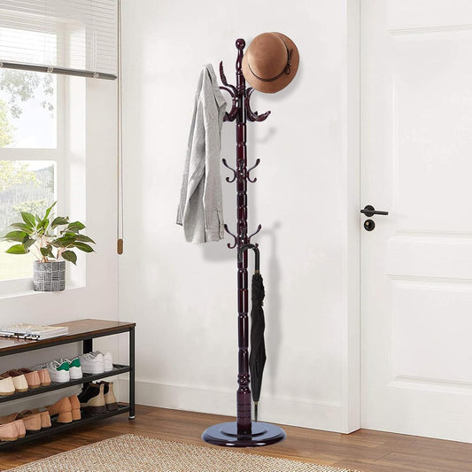 Wooden Coat Rack Freestanding, Vintage Coat Racks with Sturdy Round Base, Adjustable Height 37.40"-72.83" Entrance Coat Rack for Bedroom Living Room Entryway (Solid Wood Fenghuang Gou)