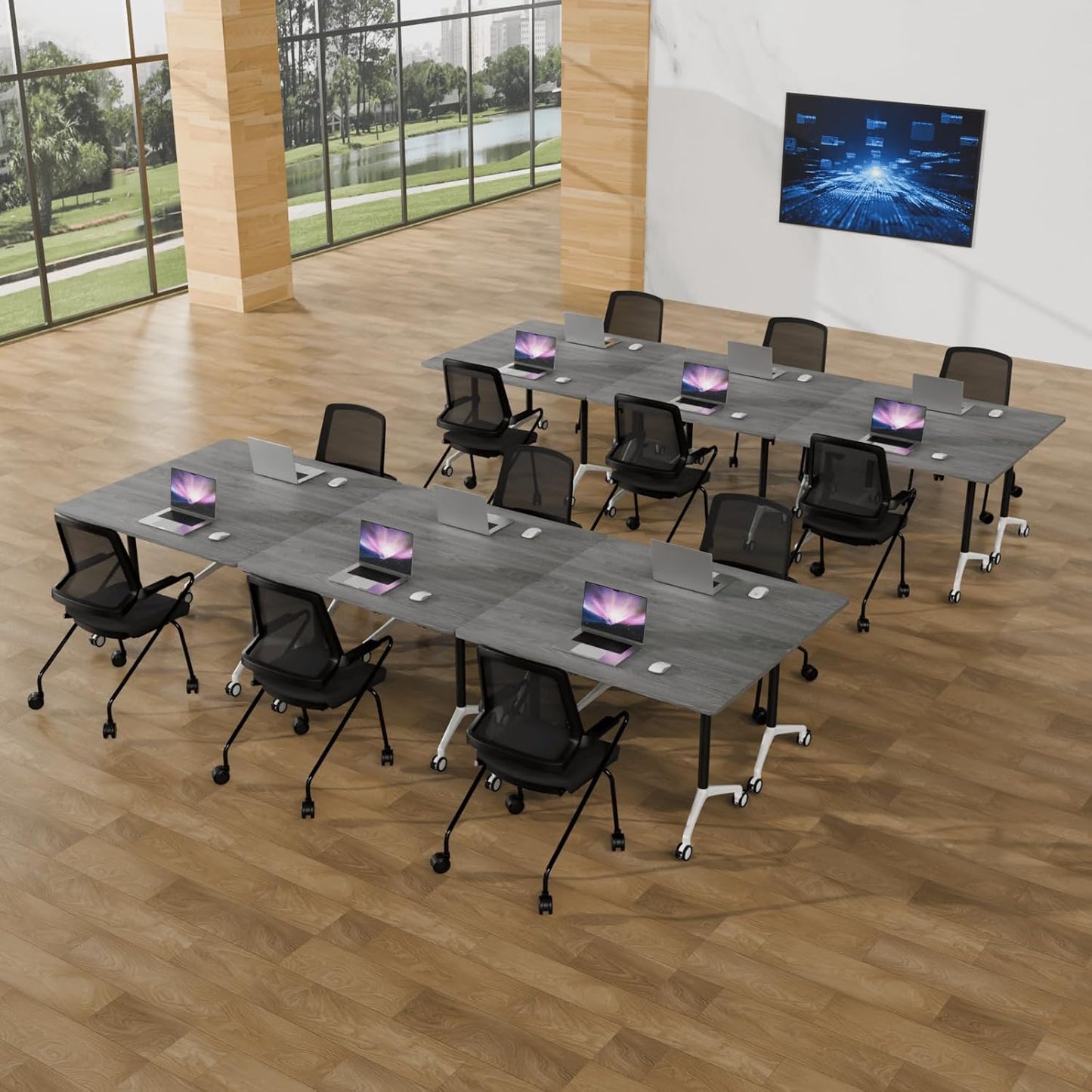 Conference Room Table with Flip-Top Design for Dynamic Meetings, Business Table Computer Desk with Heavy-Duty Frame,Foldable Seminar Meeting Tables for Home Office (6, B, 70.8IN)