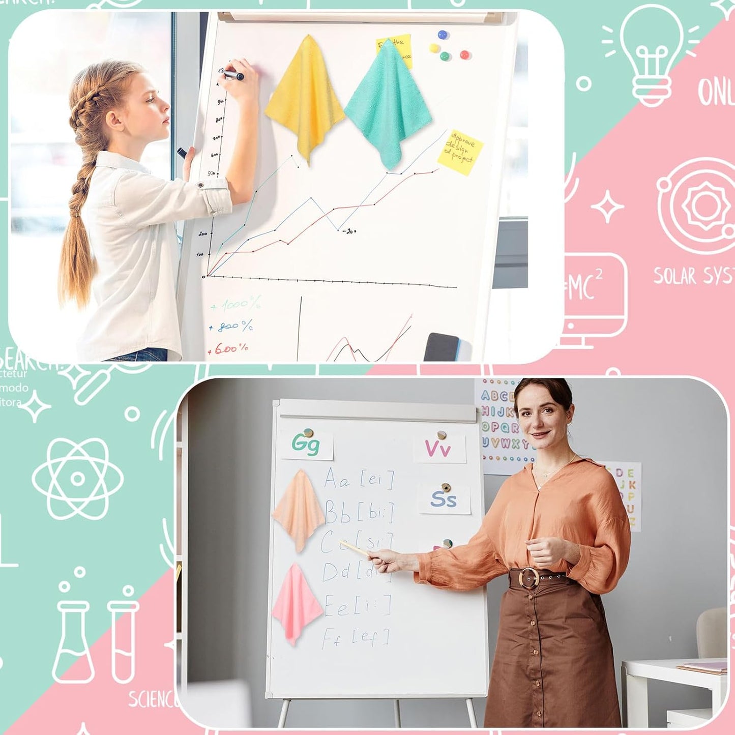 6 Pack Magnetic Whiteboard Cleaning Cloth Extra Strong Magnetism 10'' X 10'' Colorful Microfiber Dry Erase Cloth Reusable Washable Whiteboard Eraser for Classroom, Home and Office Use(Macaroon Color)