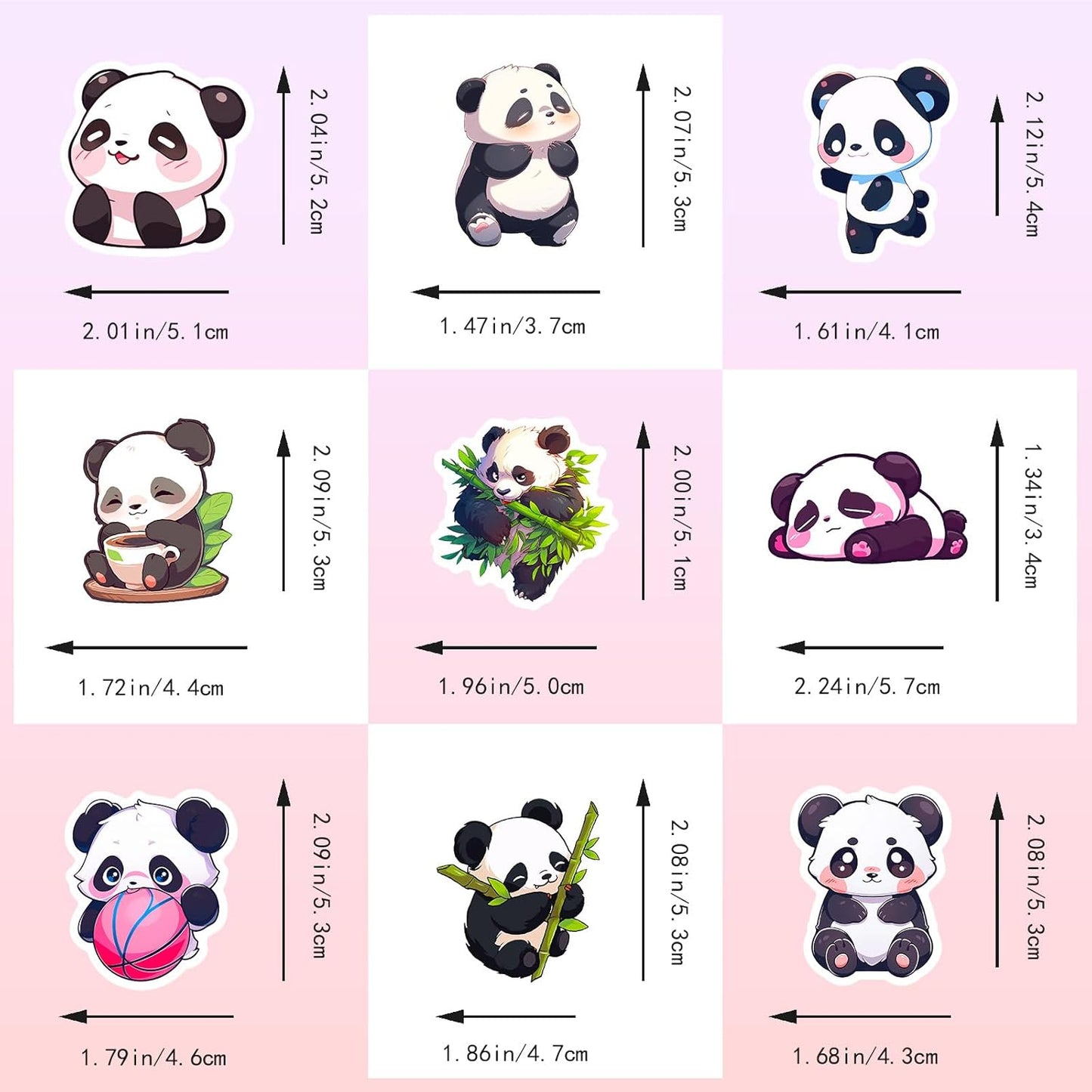 100PCS Panda Stickers,Water Bottle Stickers,Cute Stickers, Stickers for Kids, Stickers for Kids Classroom,for Luggage, Teaching Rewards，Skateboard，Laptop Sticker (Pandas)