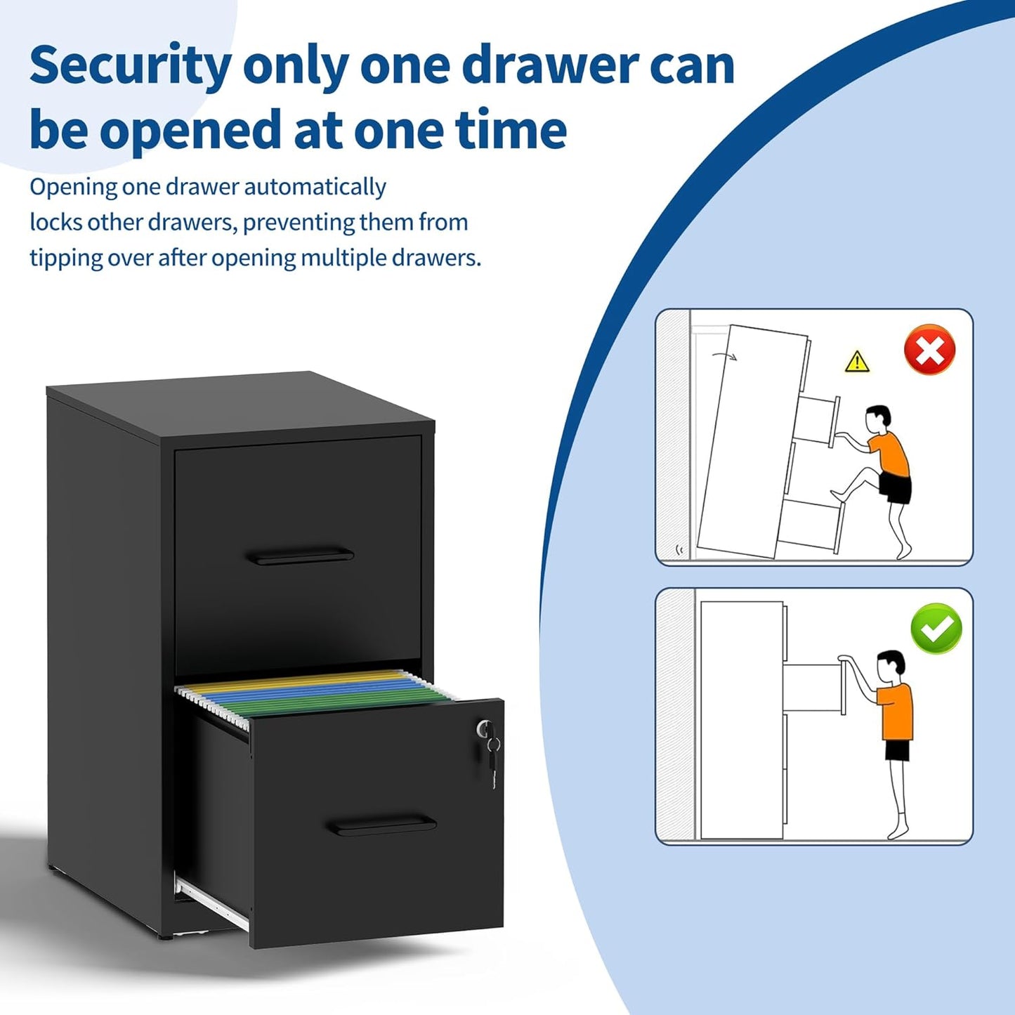 2-Drawer Locking Vertical File Cabinet, Metal Storage Cabinet for Office/Home – Secure Vertical Filing for Letter/Legal/A4/F4 Documents, Easy to Assemble Steel Cabinet (Black, 2 Drawer-25 H)