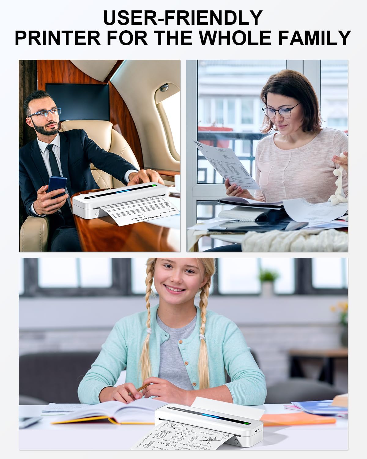 COLORWING M832 Portable Printers Wireless for Travel, 300DPI Mini Compact Inkless Printer, Thermal Bluetooth Printer Compatible with Android and iOS Smartphone & Tablet & Laptop - White