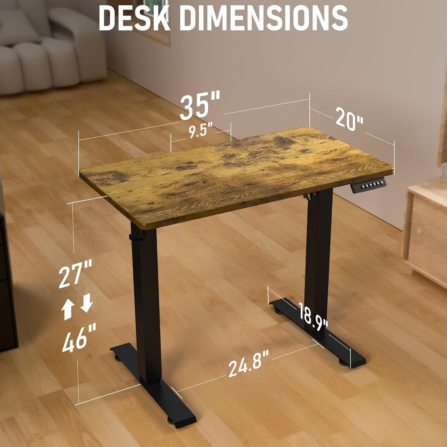 35 * 20 Electric Standing Desk, Adjustable Height Sit Stand Up Desk, Motorized Home Office Computer Gaming Workstation Desk