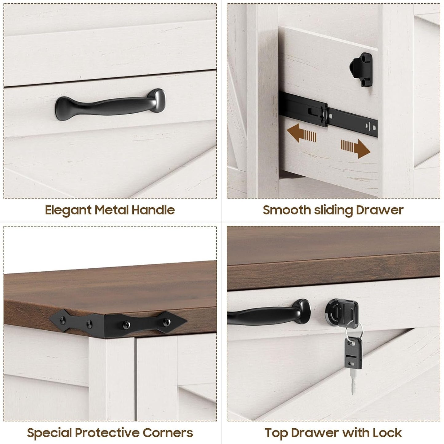 Lateral File Cabinet with 2 Large Drawers, Farmhouse File Cabinet with Lock for Letter/Legal/A4 Size Hanging Files, Wood File Storage Cabinets Printer Stand for Home Office Cabinets, Rustic White