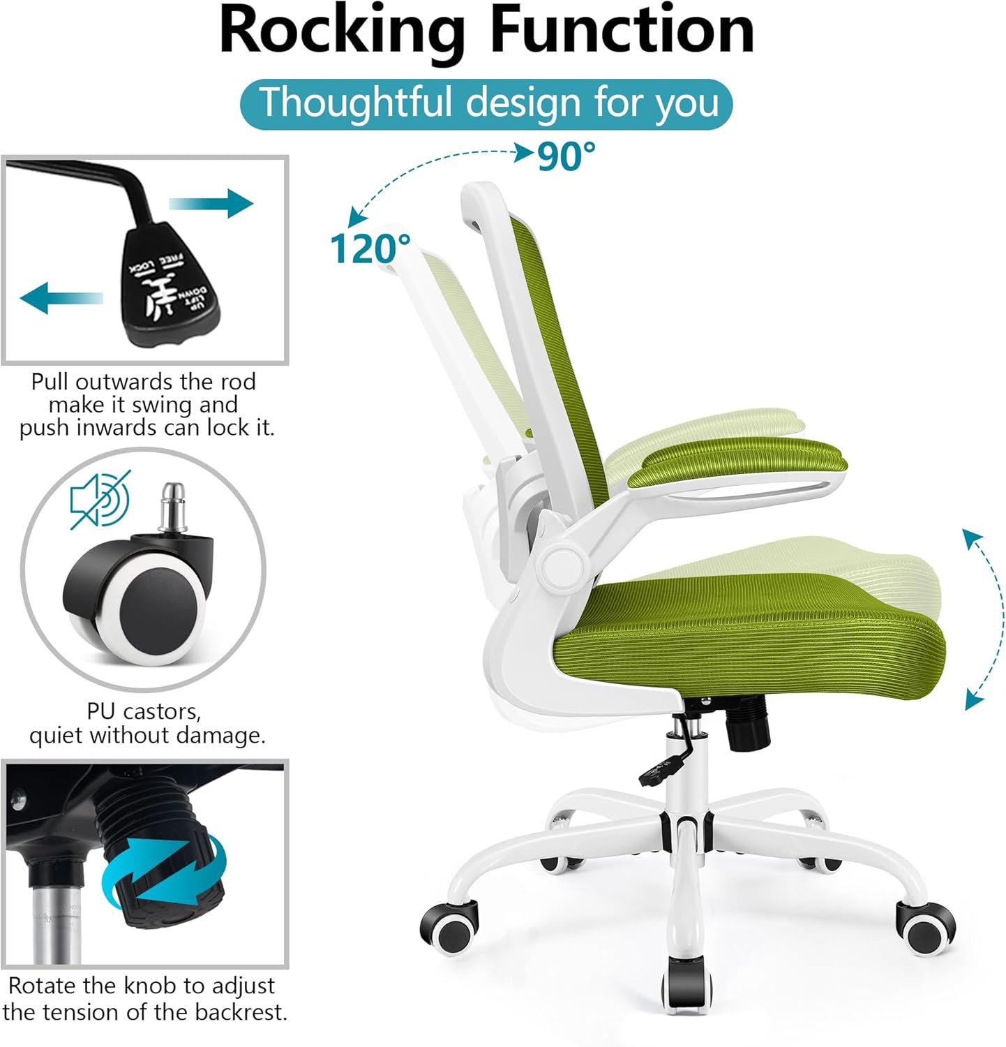 FelixKing Office Chair, Ergonomic Desk Chair Breathable Mesh Chairs with Adjustable High Back Lumbar Support Flip-up Armrests, Executive Swivel Comfy Task Computer Chairs for Home Office Avocado Green