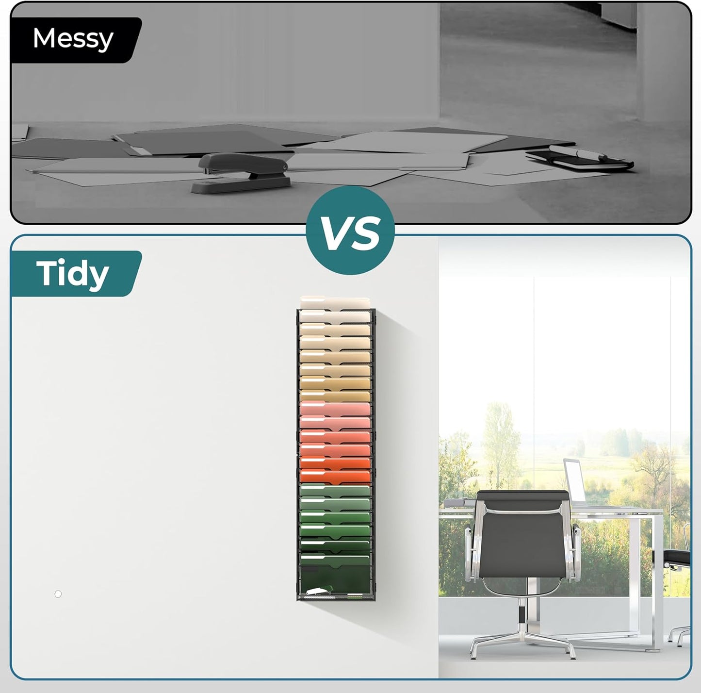 SUPEASY 21-Tier Wall File Organizer Mesh Office Mail Holder, Hanging Wall Organizer Magazine Rack for Office Assembly Needed, Black