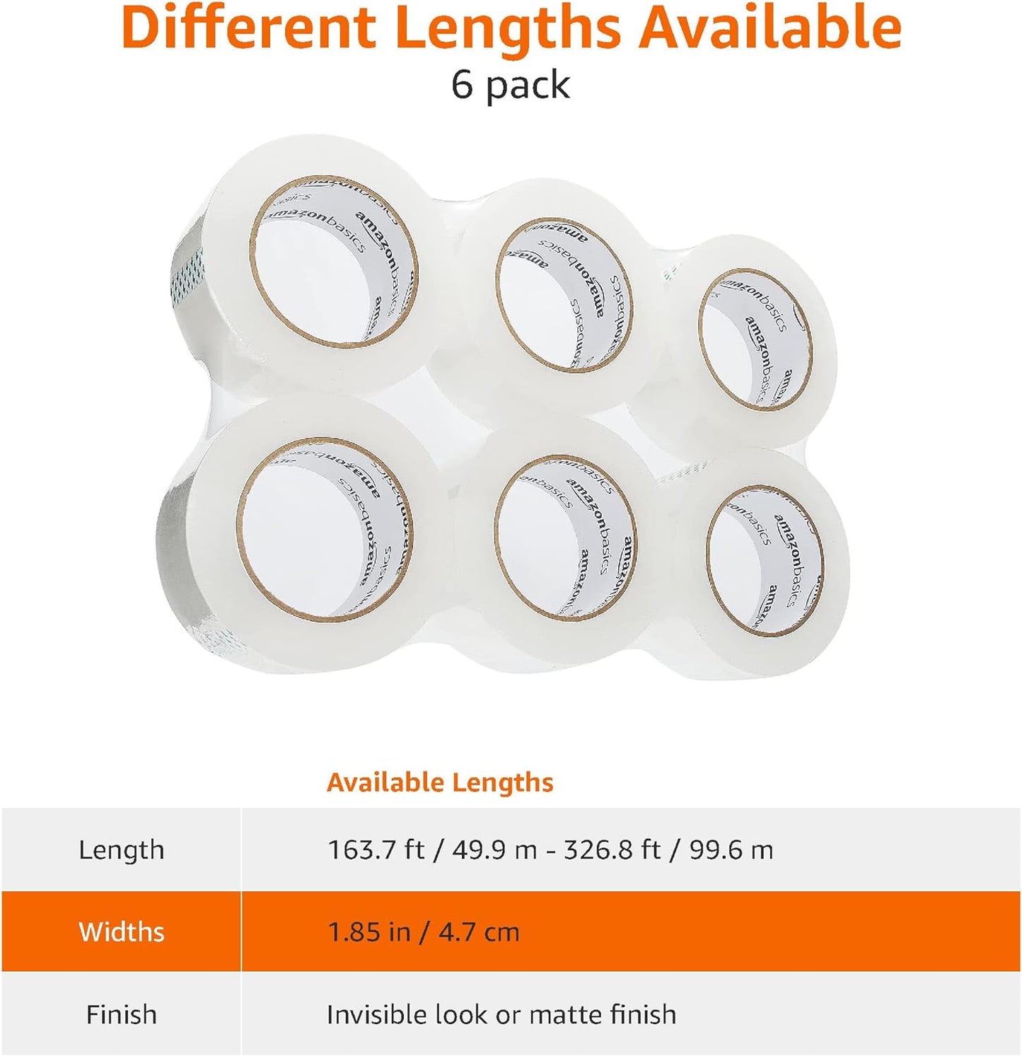Amazon Basics Packing Tape for Moving boxes, Shipping Tape Refills, Clear, 1.88-Inch Wide x 109 Yards, 6-Pack, Total 654 Yards