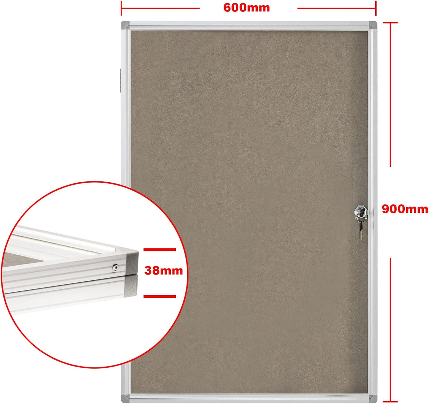 BIBOC Enclosed Felt Bulletin Board 36x24 inch Lockable Cork Noticeboard Display Cases Tamperproof Notice Poster Memo Board with Class Aluminum Frame (Felt, 24×36 inches)