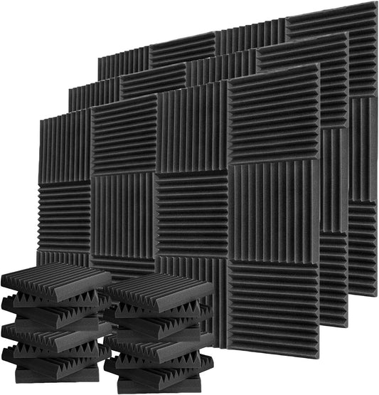 YDHTDLHC 52 Pack of 1 X 12 X 12 Inches Acoustic Foam Panels - Acoustic Foam - High Density - Flame Retardant - For Home Work Recording Studios(Black)