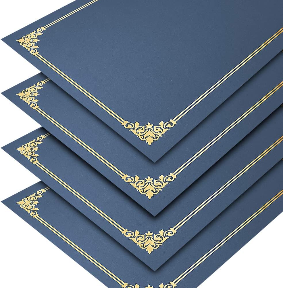 SUNEE Certificate Holders, 50 Packs Navy Blue Diploma Holders, Certificate Covers with Gold Foil Border for Letter Size 8.5 x 11 Certificate Paper, Cardstock, Award, Graduation, Documents