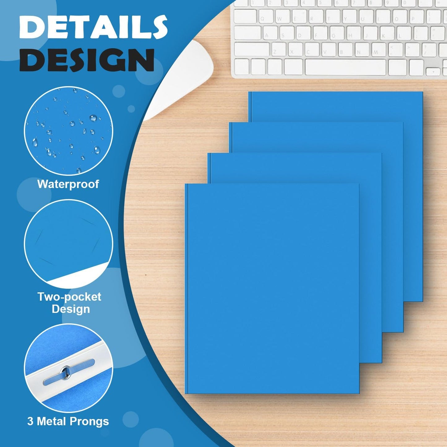 Folders with Pockets,IntoJoy 50 Pack Two Pocket Folders Business Card Holder Paper Folders with Prongs for School Office Filing Cabinet Resume Portfolio (Blue)