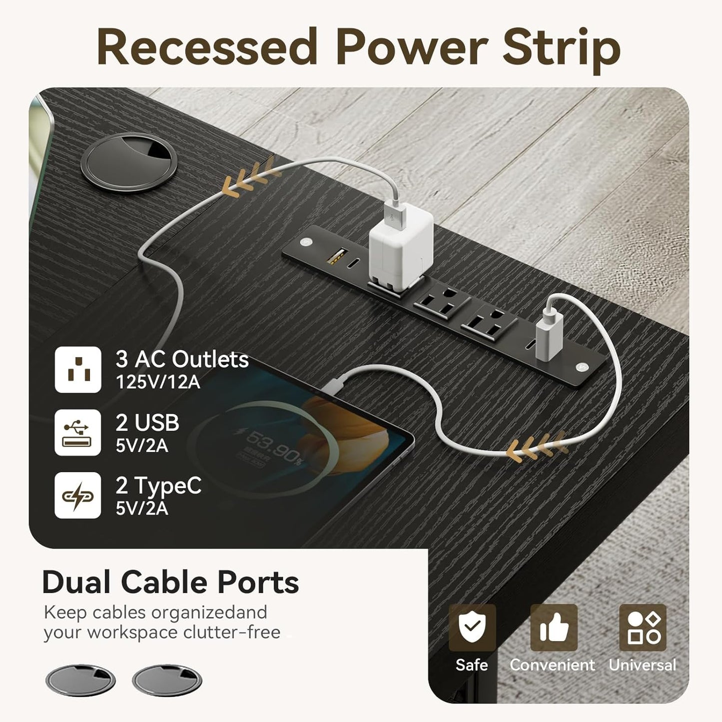 Coleshome 78 Inch Executive Desk with USB Ports, Large Computer Desk with Extra Thick, Long Mordern Office Desk, Workstation Business Furniture for Home Office, Black