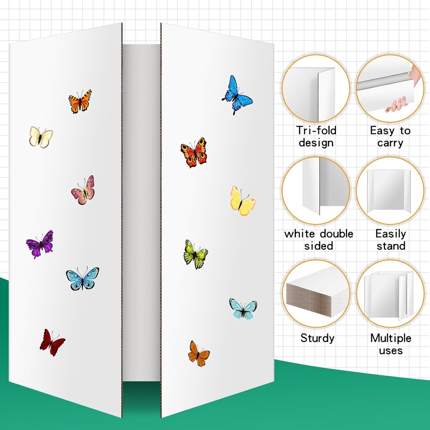 10 Pack Trifold Poster Board 48" X 36", IKAYAS Double Sided White Tri-fold Poster Boards, Science Fair Display Boards Posterboard Foamboard for Mounting, Art, Display, Projects Classroom Supplies