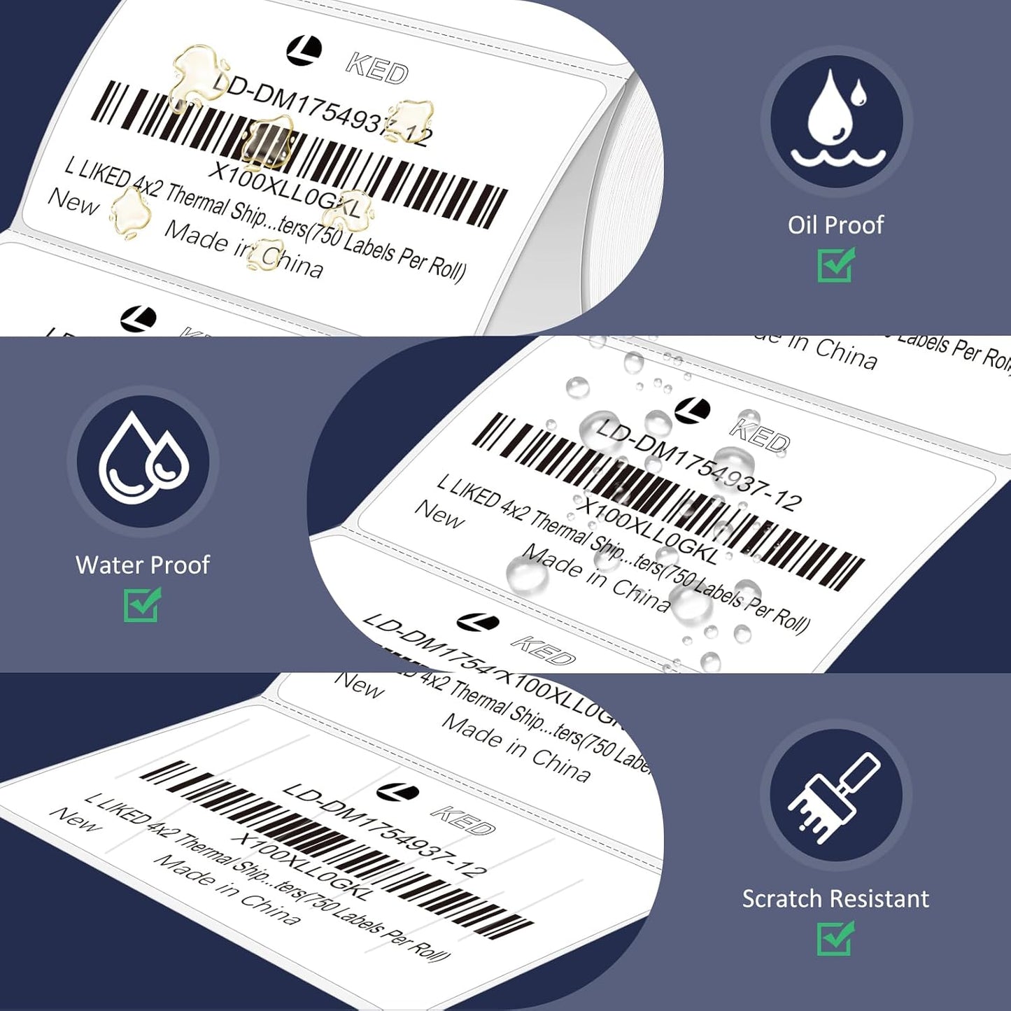L LIKED 4" x 2" Direct Thermal Labels, Permanent Adhesive Barcode Shipping Labels & Compatible with Rollo, Zebra and other Desktop Printers (12 Rolls, 9000 Labels)