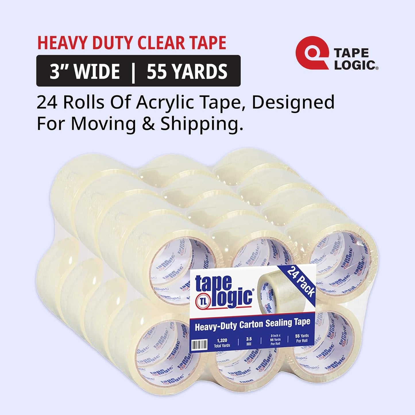 Tape Logic 3" x 55 yds Acrylic Packing Tape 3.5 Mil, Clear (24-Pack) Heavy Duty Packing Tape Rolls for Sealing Boxes at Home, Warehouse, & Office, Supplies for Packaging, Shipping, Moving