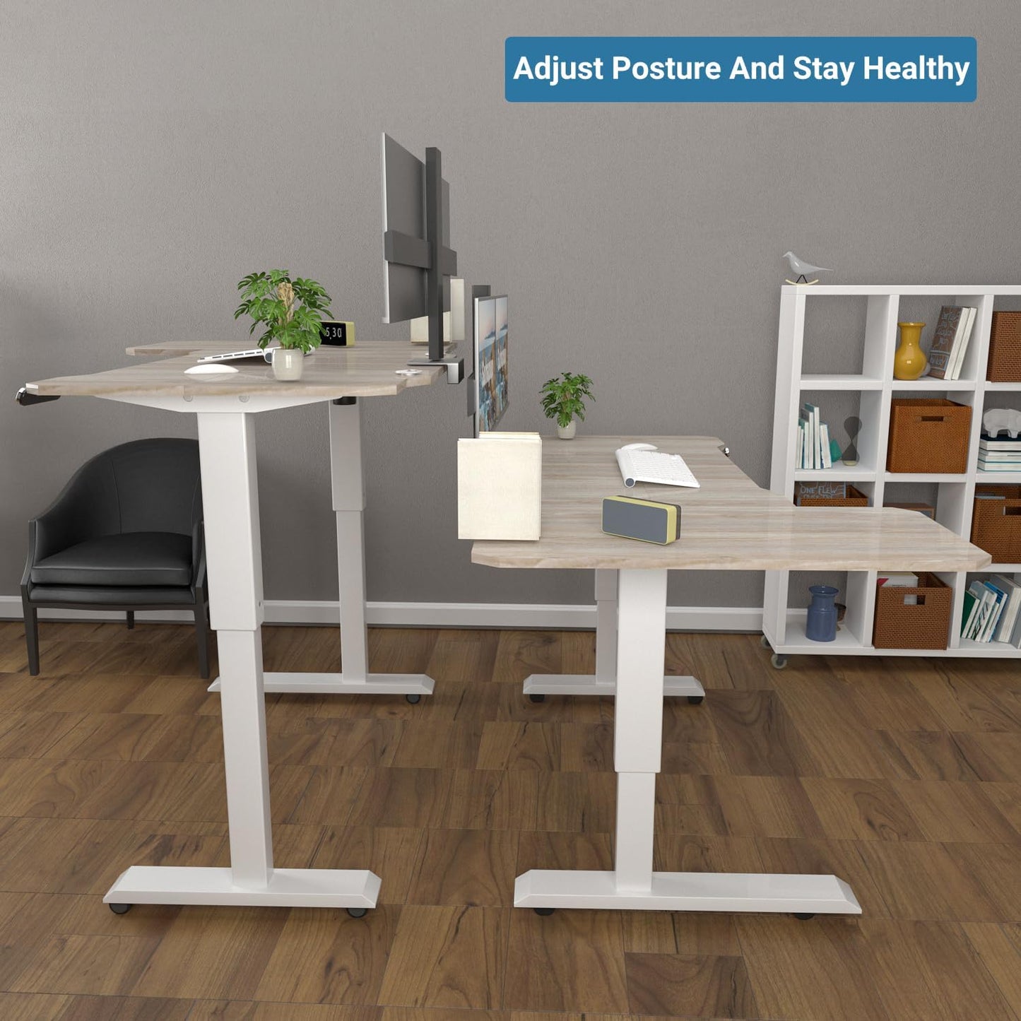 Electric Height Adjustable Standing Desk, Sit - Stand Desk for Work or Home Office Push Button Memory Settings Splice Board (Light Oak, 59x24)