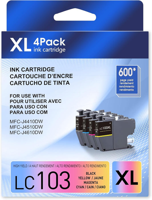 LC103 Ink Cartridges for Brother Printer Compatible for Brother Ink CartridgesLC103 Work with MFC-J870DW MFC-J6920DW MFC-J6520DW MFC-J450DWMFC-J470DW (Black,Cyan,Magenta,Yellow)