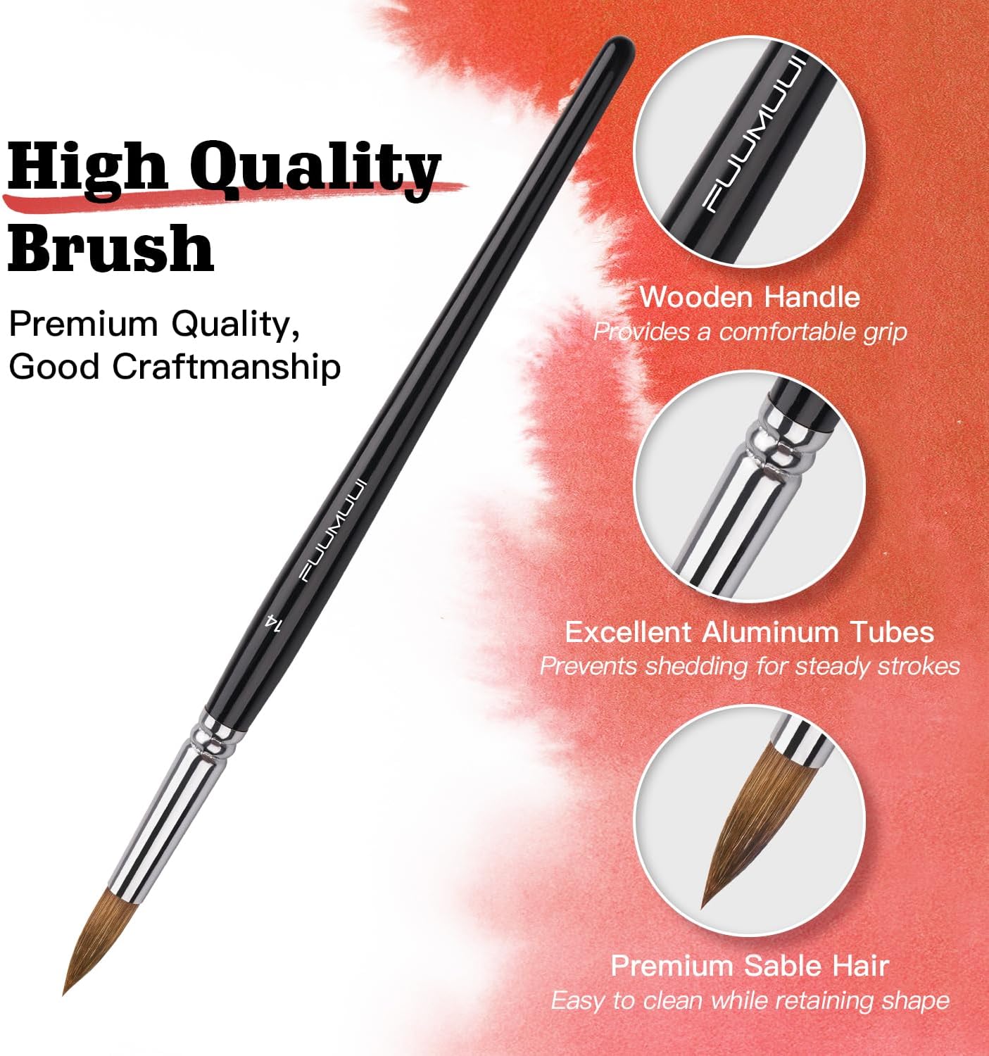 Sable Watercolor Brushes, Fuumuui 7pcs Professional Artist Paint Brushes Set with Extended Needle, Round Point, Flat, Dagger, Cat's Tongue for Watercolor, Acrylic, Gouache – Detail & Wash Painting