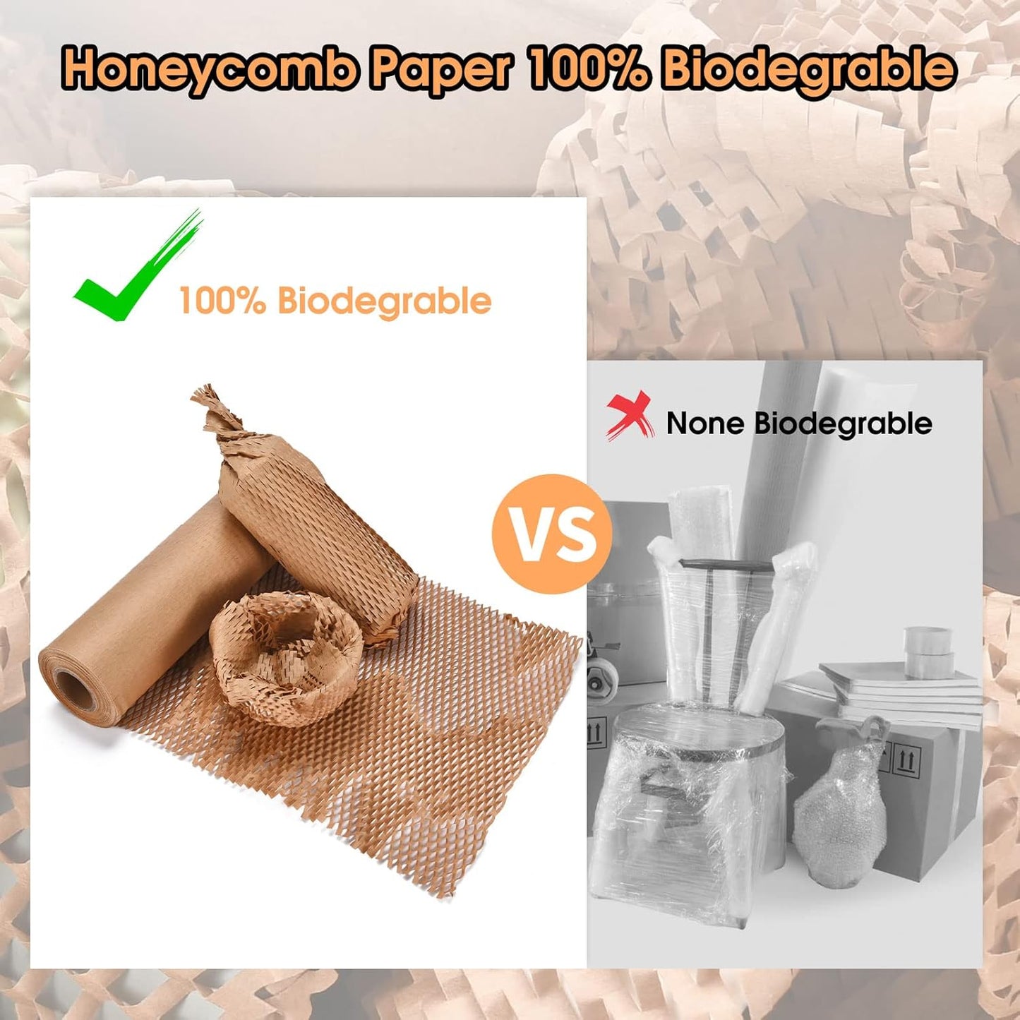 Honeycomb Packing Paper Pacific Mailer 12" x 65' Moving Paper Bubble Cushioning Wrap with 20 Fragile Sticker Labels