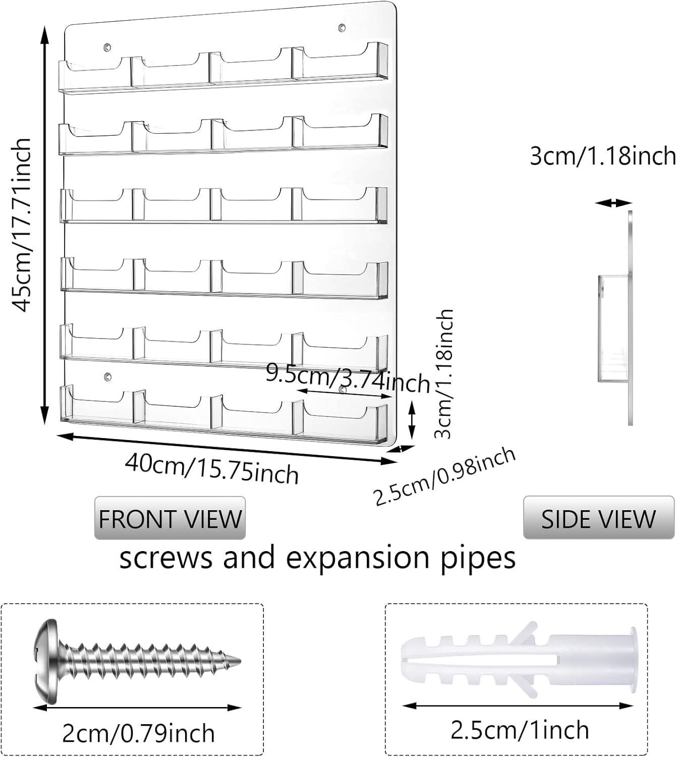 Lincia 2 Pieces Acrylic Business Card Holder Wall Mount Clear Sticker Display Rack Multiple Clear Acrylic Card Organizer Sticker Display Stand Pre Drilled Index Card Storage (24 Pockets)