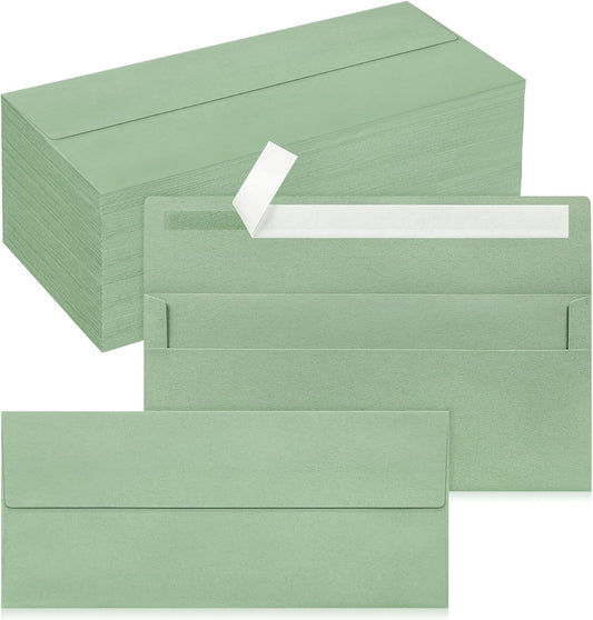 200 Pack #10 Business Envelopes, Self Seal Standard Sage Green Envelopes for Secure Business & Legal Mailing, Office, Checks, Letter, Invoices, 4 1/8 x 9 1/2 Inches