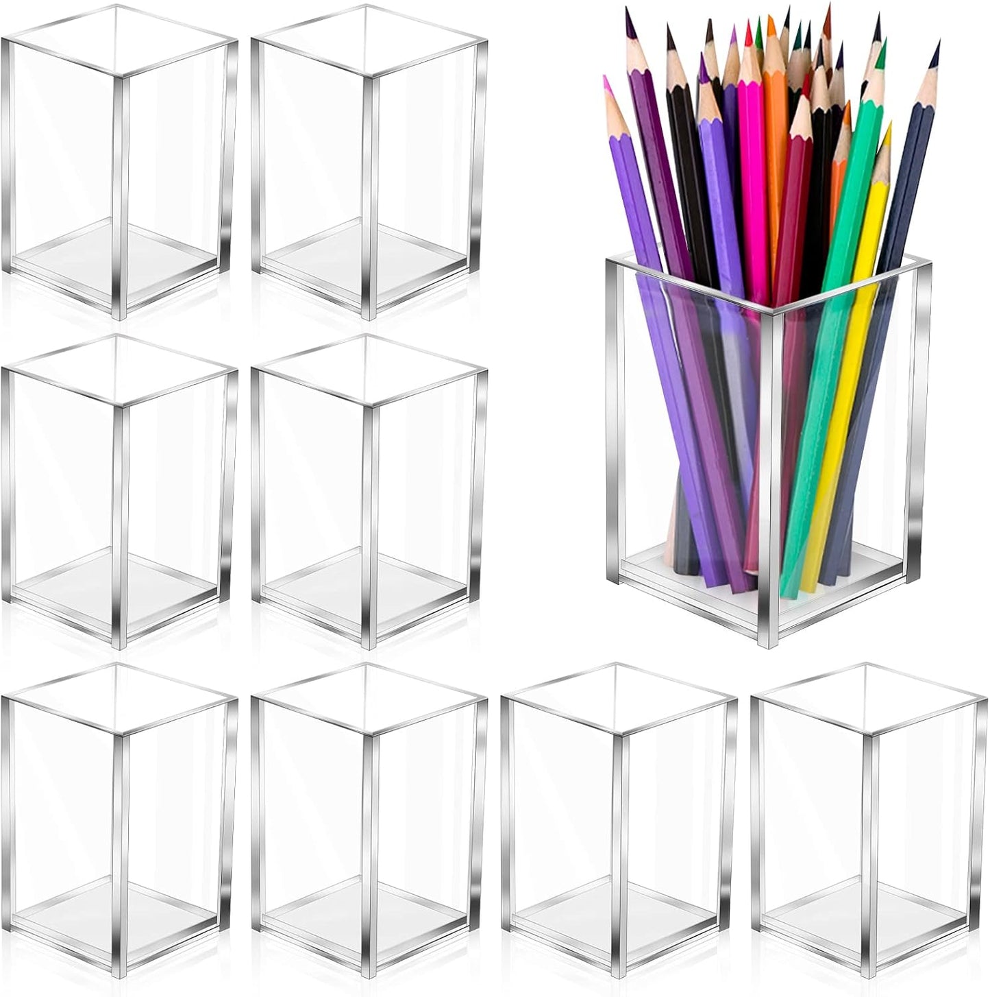 10 Pack Clear Acrylic Pen Holder Makeup Brush Holder Desktop Pencil Organizer Acrylic Pencil Cup Stationery Organizer Accessory for School Makeup Desk Office Pen Organizer
