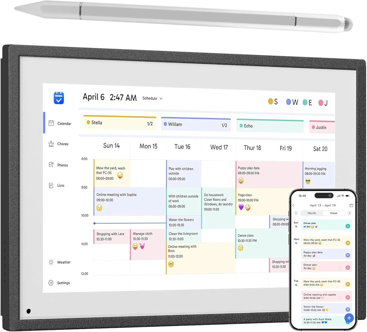Stylus Pen Compatible with 15 inch Skylight Calendar,3 in 1 Capacitive Stylus Pen for Touchscreen for Apple iPhone/iPad Pro/Mini/Air/Android/Microsoft/Surface All Capacitive Touchscreen - Silver