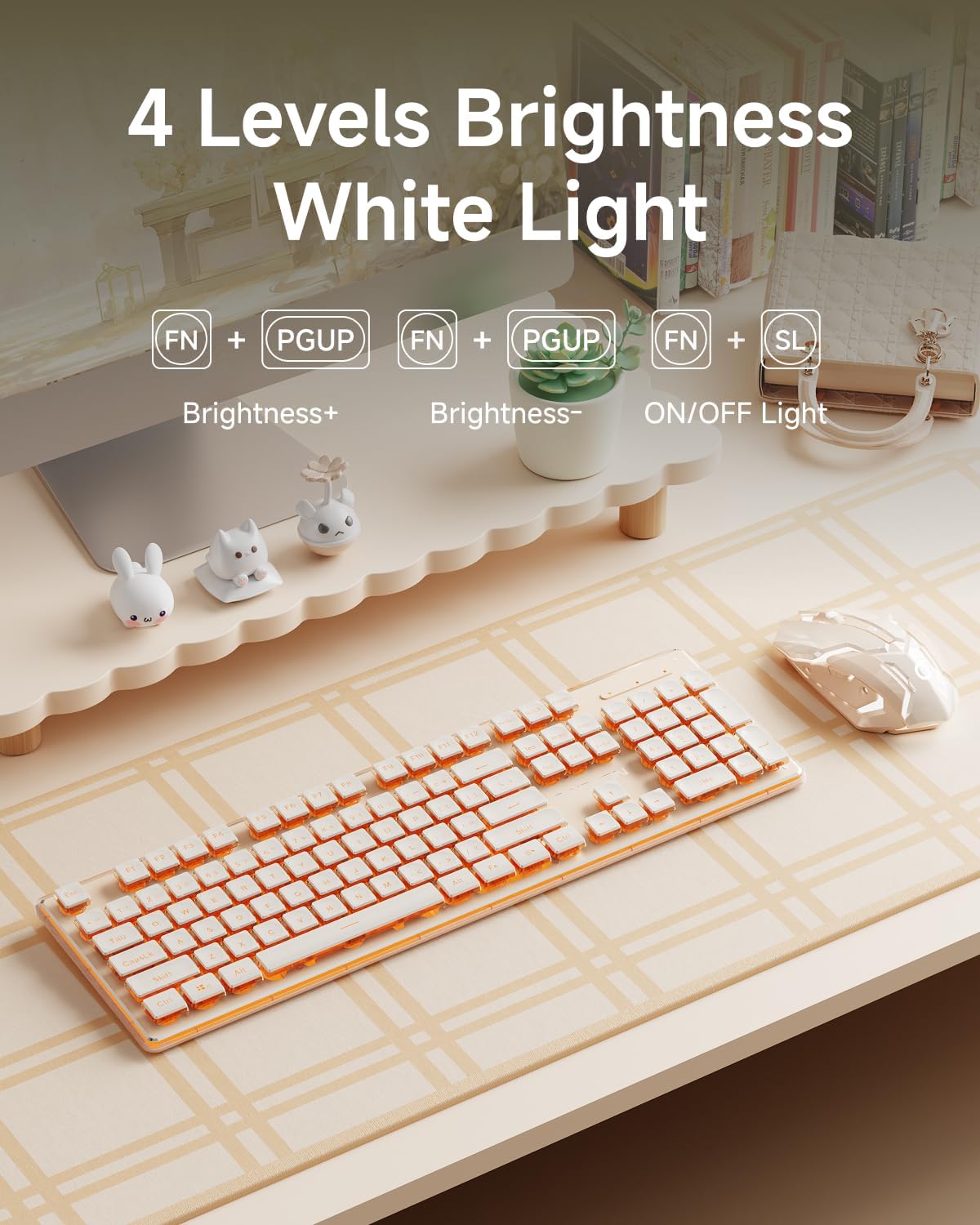 EWEADN V3 Wireless Keyboard and Mouse with Single Backlit, Metal Panel, Bluetooth/2.4G Rechargeable Computer Keyboard and Mouse Combo Silent Lighted Full Size Cute Keyboards-Rose Pink