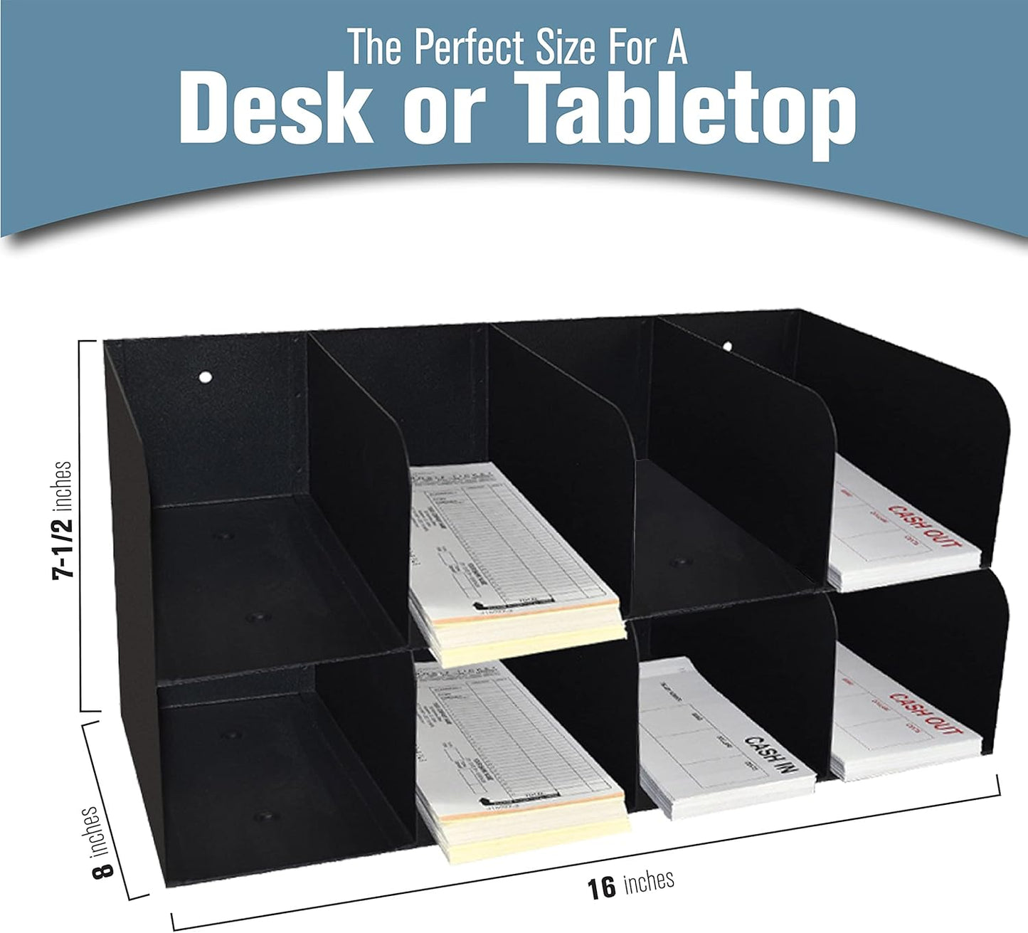 BankSupplies Check Sorter Organizer - 8 Pocket, 2-Tier Design - 4 Over 4-3 ¾” H x 16" W x 8" D - Scratch & Chip-Resistant Finish - Steel Construction - Pre-Drilled Holes - Document Organizer