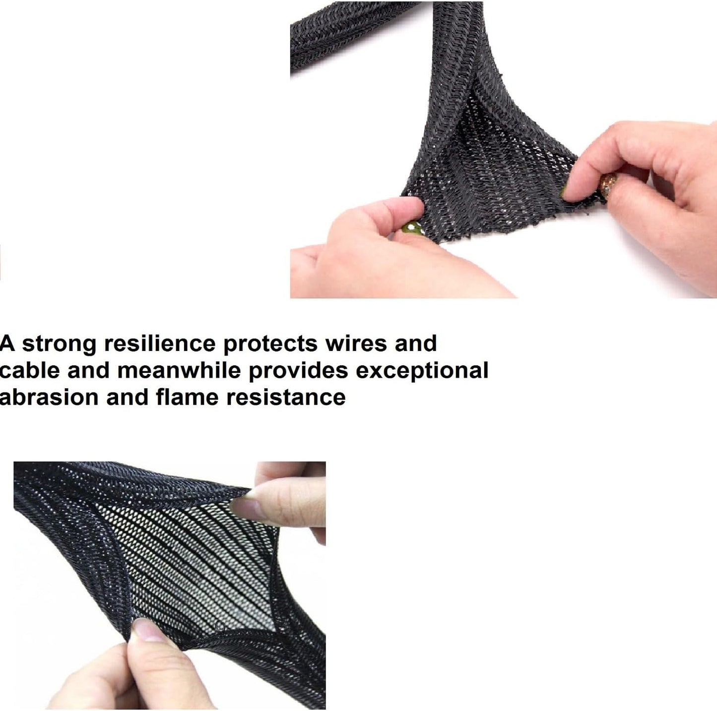 Summer Ready 2-Pack Split Sleeving Cable Protector (5FT, 5/8") - Chew Resistant Pet Proof Cord Cover for USB Power Audio Video, Home Office & Gaming Wire Loom - Black