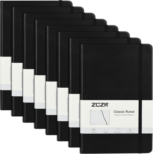 ZCZN 8 Pack Hardcover Journal Notebooks, 5.5"x8.3", Hardcover, Black, A5 Lined Journals for Notes-taking,Writing,Diary, Ruled Journaling Notebooks for Work School Travel Home