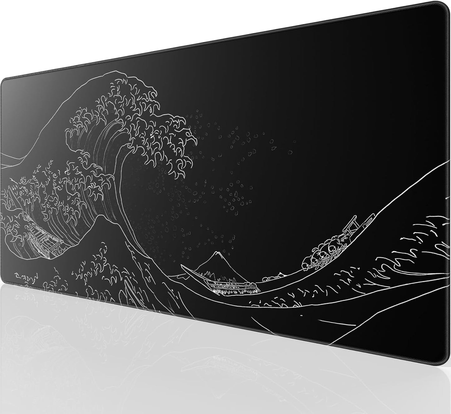 KTRIO Large Gaming Mouse Pad with Stitched Edges, Extended Mousepad with Superior Micro-Weave Cloth, Non-Slip Base, Water Resist Keyboard Pad for Gamer, Office & Home, 31.5x15.7in, Kanagawa Wave