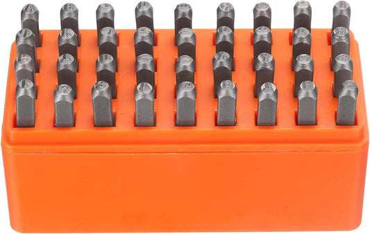 HARFINGTON 36pcs Metal Stamping Kit 1/8" (3mm) Steel Uppercase Letter and Number Punch Set (A-Z / 0-8 / "&" Symbol) Punch Press Tool with Case for Imprinting Metal Plastic Wood Leather