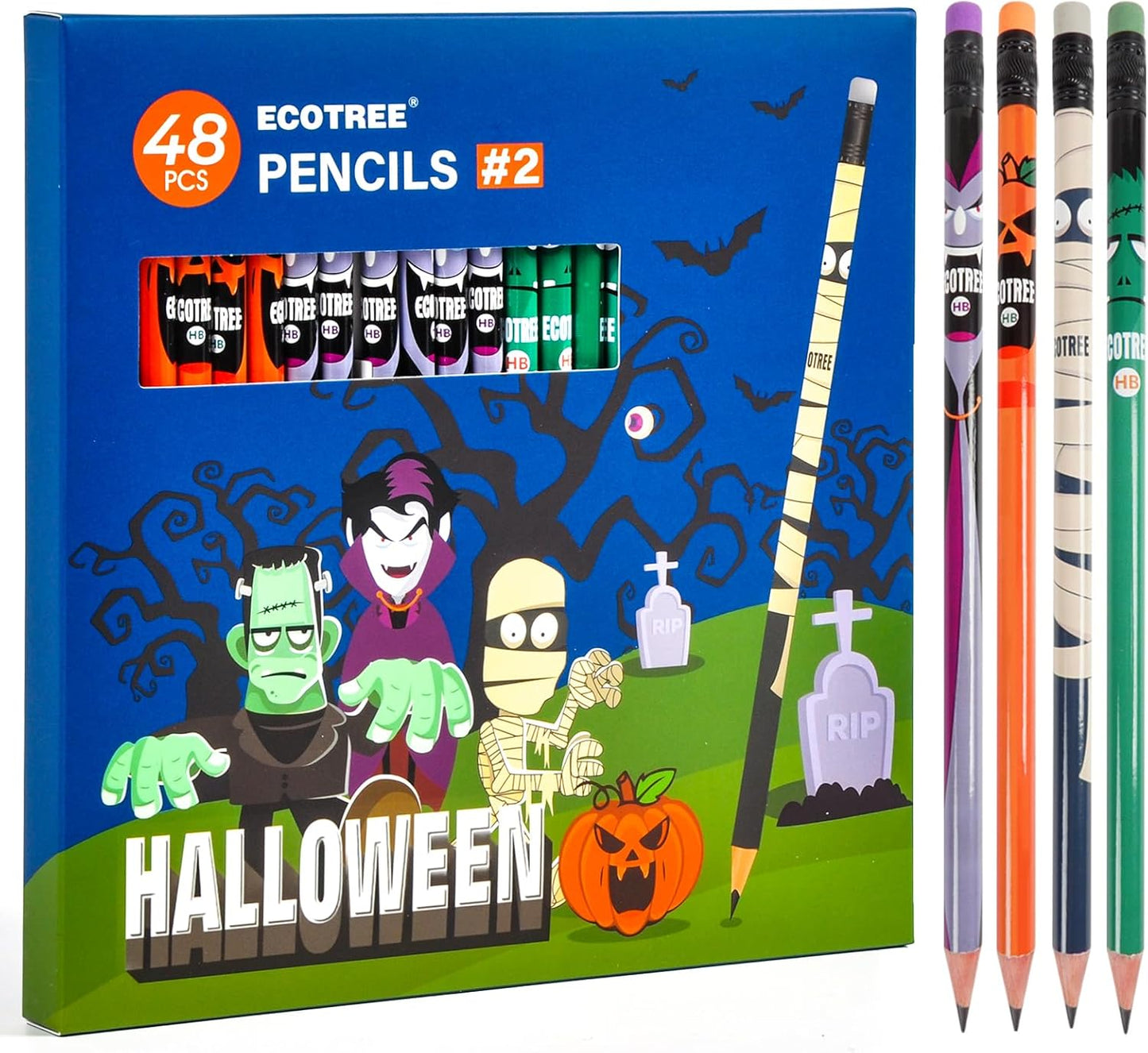 ECOTREE Pre-sharpened Halloween Pencils #2, Halloween Party Favors for Kids, Halloween Gifts, 48 Count