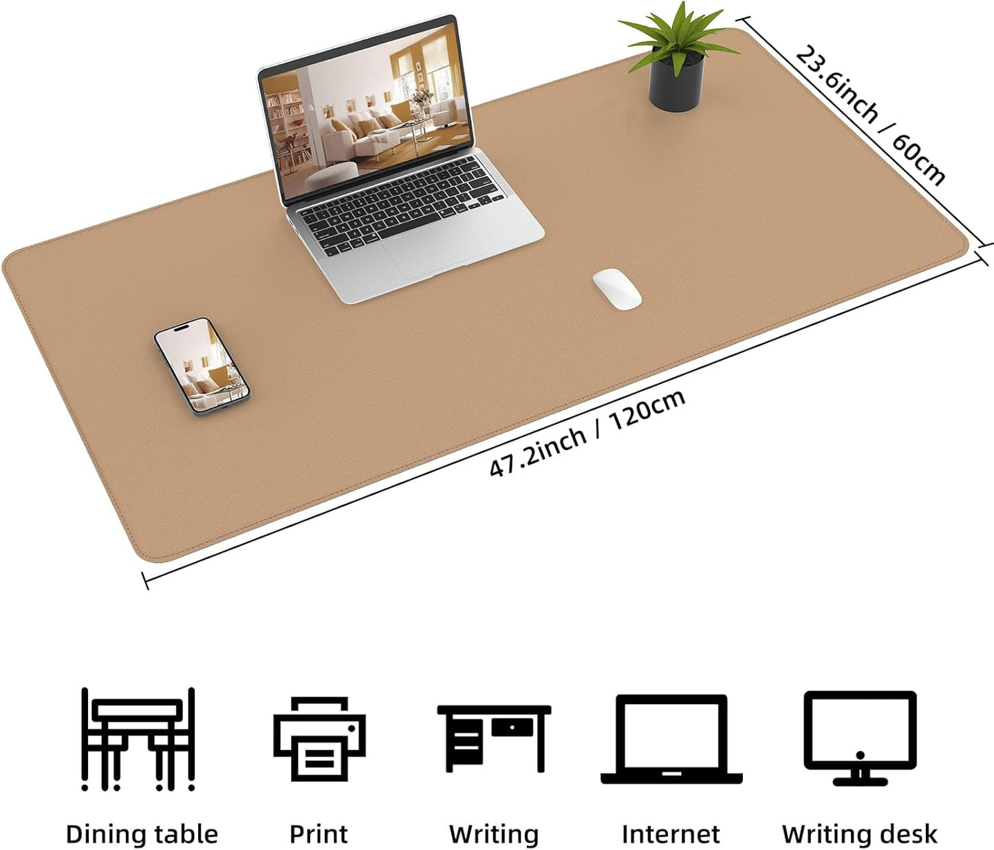 Leather Desk pad Protector, Large Desk mat with Natural Cork & PU Leather,Mouse pad,Non-Slip Office Desk Mat,Waterproof Desk Writing Pad for Office and Home (47in*23in,Dark Apricot)