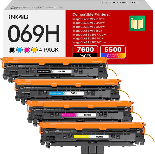 069H 069 Toner Cartridge Set Compatible Replacement for Canon 069H 069 Toner for Canon MF753Cdw Toner Cartridges imageCLASS MF751Cdw MF752Cdw LBP674Cdw LBP673Cdw Printer High Yield (4 Pack, B/C/M/Y)