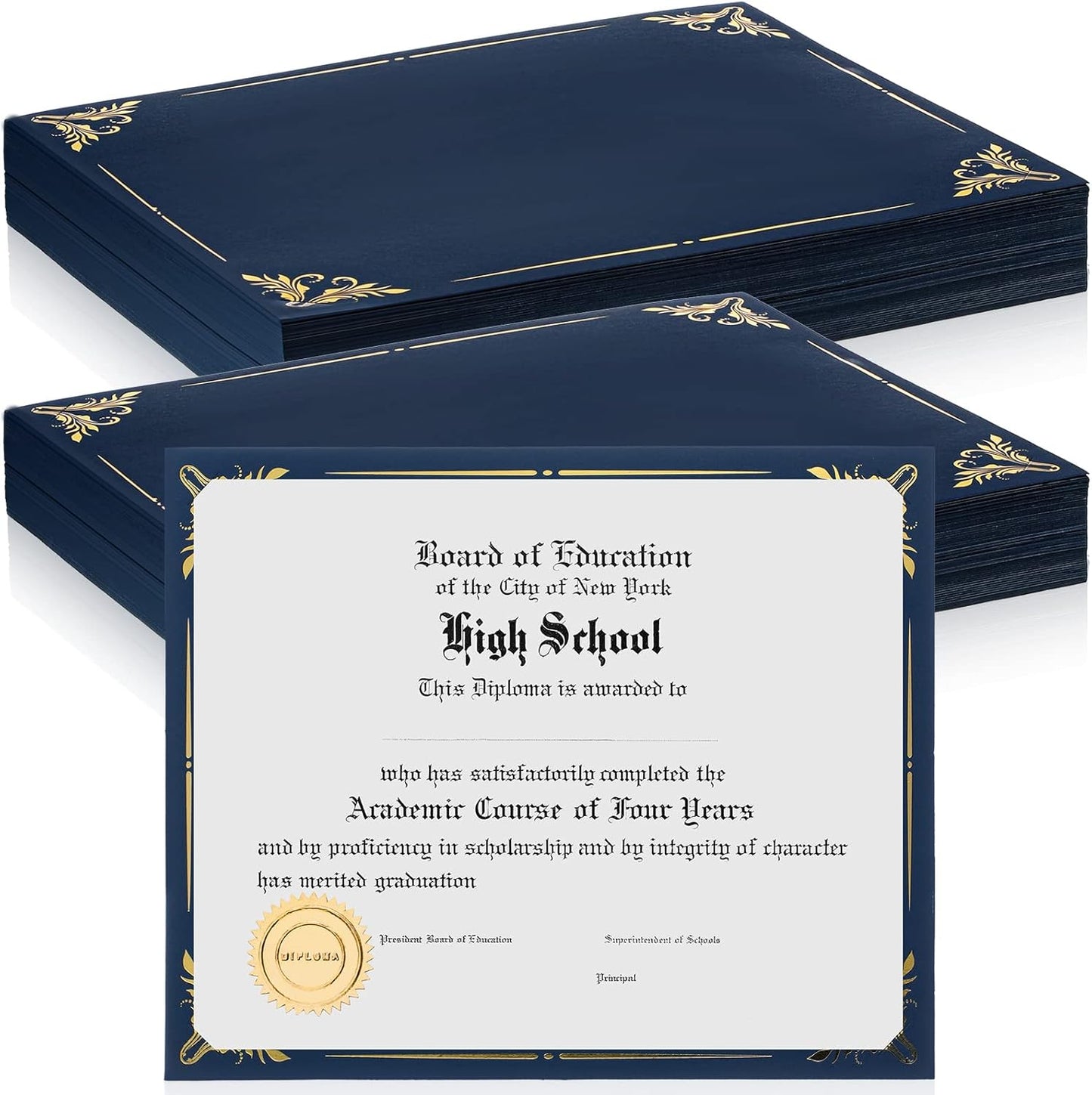 Fainne 100 Pcs Certificate Holder Foil Border Bulk 8.5 x 11 Inch Single Sided Award Diploma Cover for Letter Size Cardstock Document Paper Graduation School Marriage Supplies