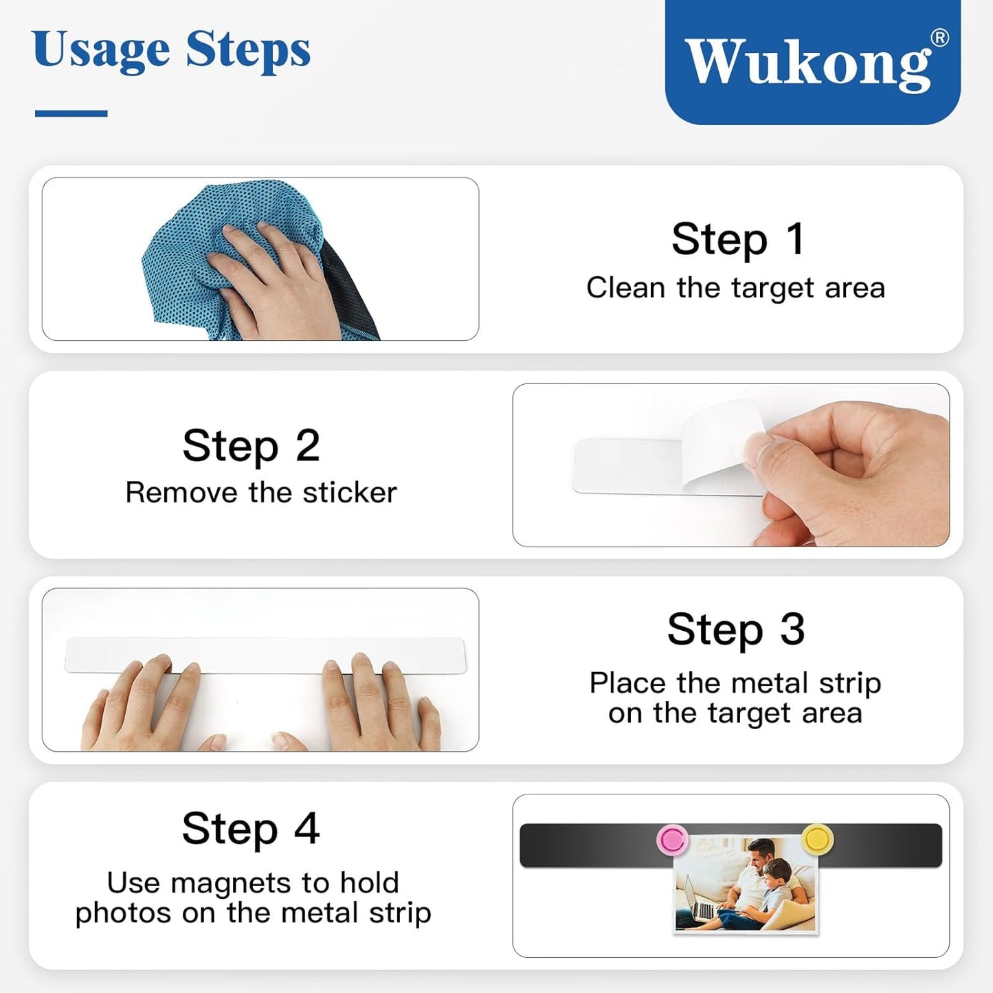 Wukong 6 Pack | 30x3cm(11.81 x 1.18) Magnetic Stainless Black Boards Strips, Adhesive Backing Bulletin Bar Board, Memo Board with 16Pcs Colorful Magnets for Office, Home, Photo Wall, Documents