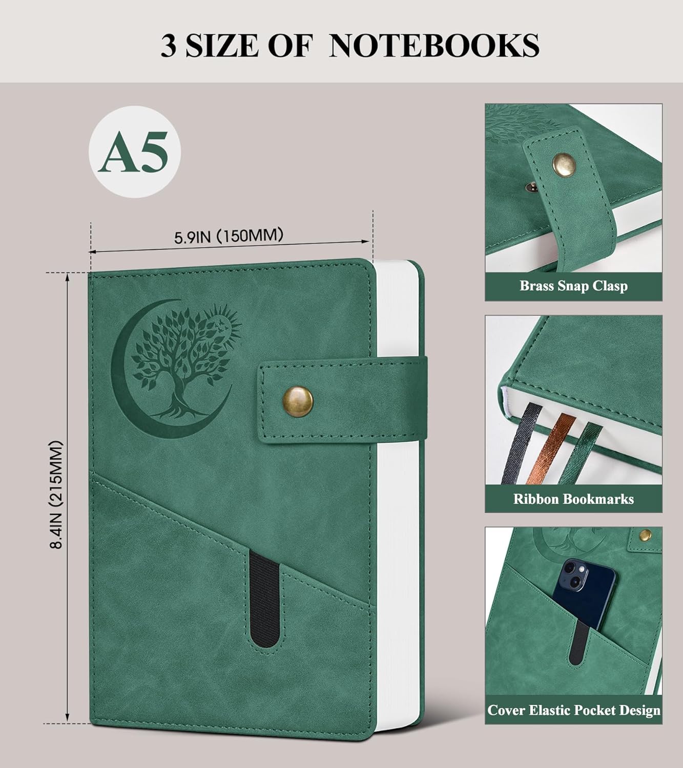 365 Page Thick Lined Journal Notebook for Men Women, A5 Leather Journals for Writing, Hardcover Notebooks for Work, School, Note Taking,Travel, Business,Personal Diary, College Ruled 5.9" x 8.4"