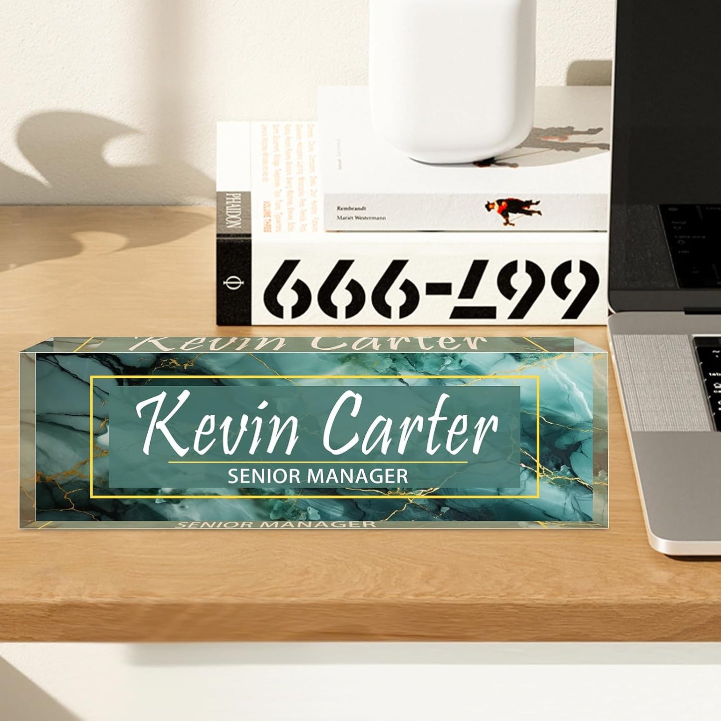 Name Plate for Desk Personalized, Acrylic Desk Decorations, Employee Appreciation Gifts, Custom Office Gifts for Coworkers, Boss, Teacher, Nurse (Green Marble)
